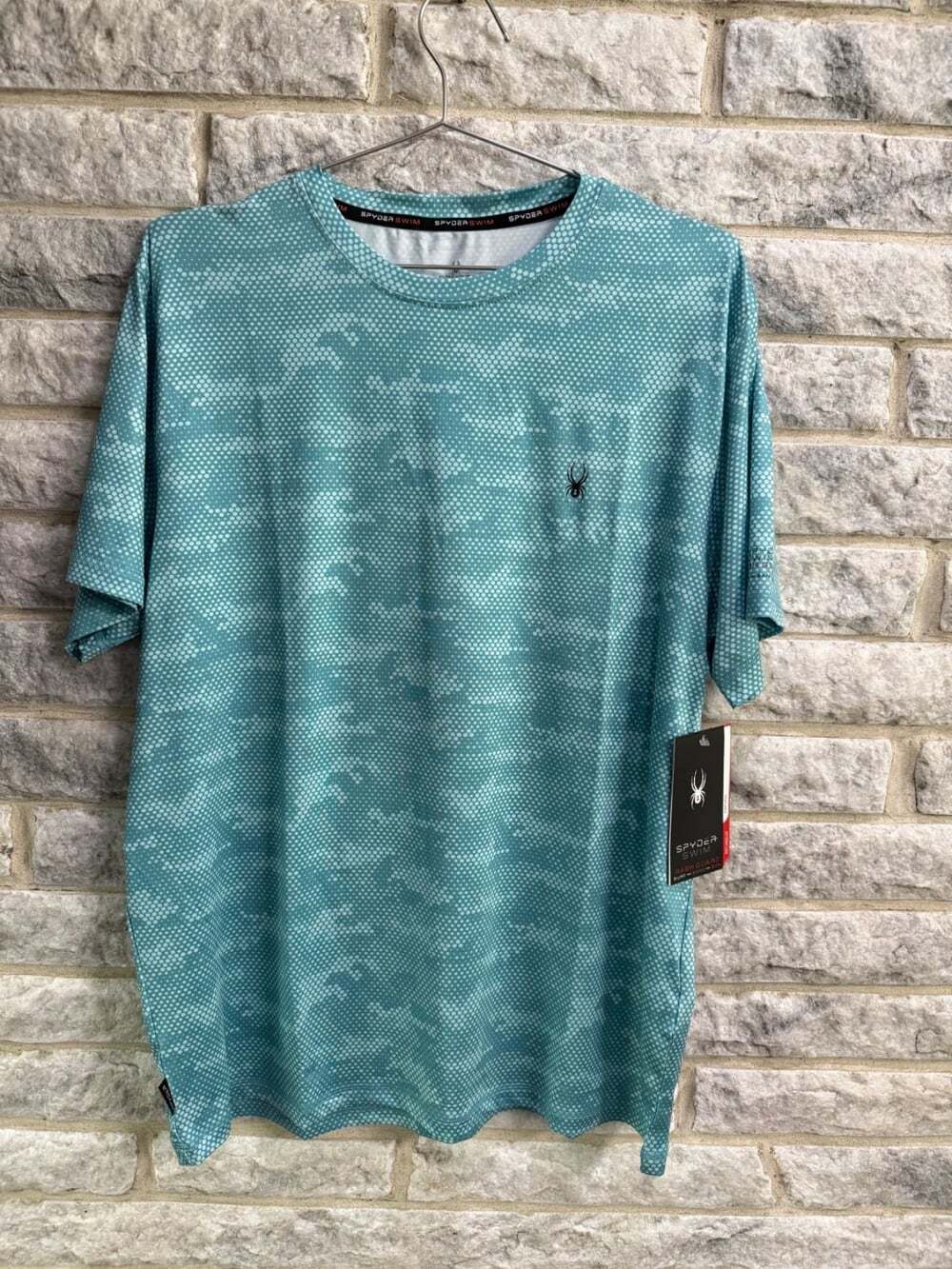 Spyder Swim Men’s Rash Guard Shirt M Aqua Blue UPF 30+ Quick Dry Surf Swim Tee